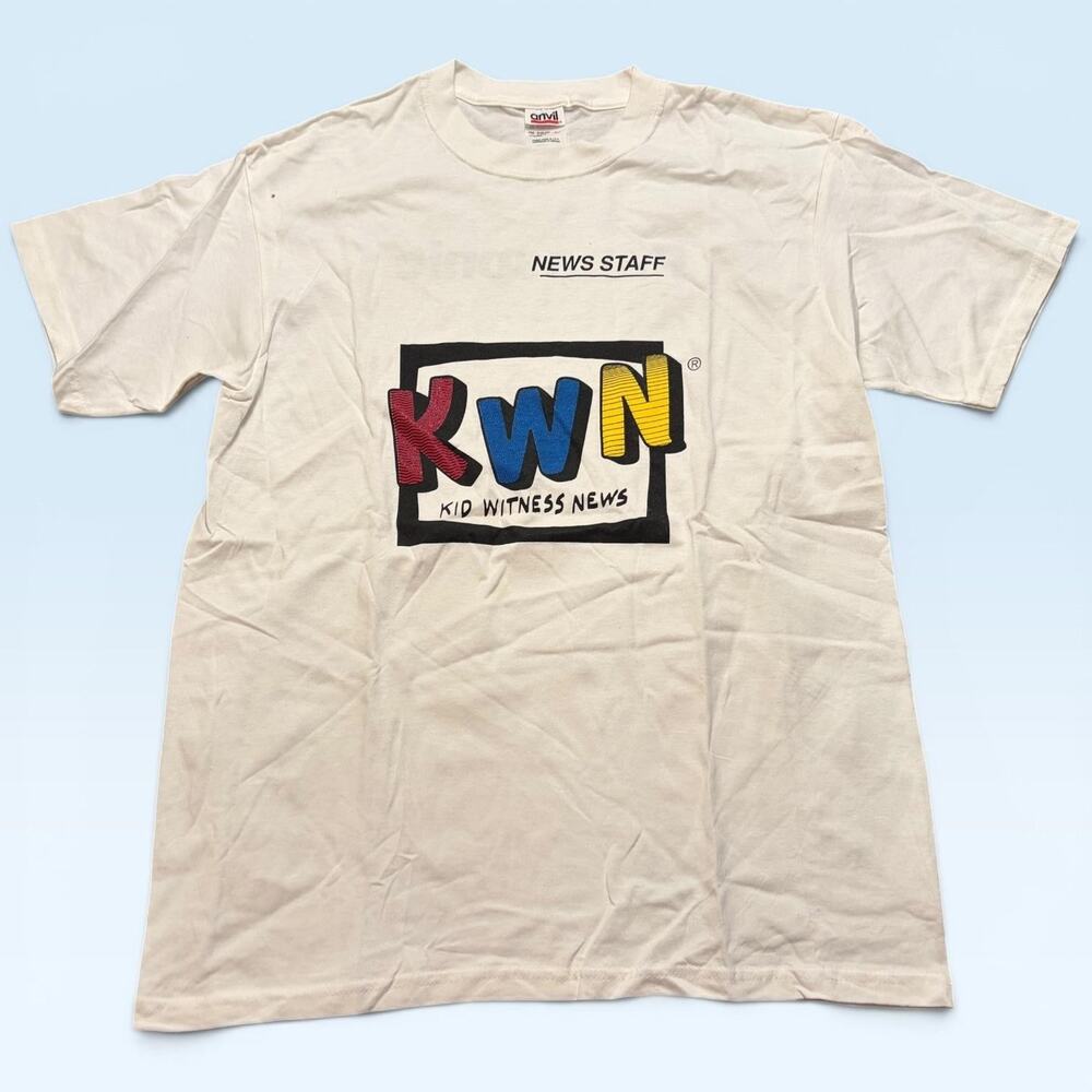 Vintage Panasonic Kid Witness News Shirt Mens Large White KWN Tee T-Shirt 90s